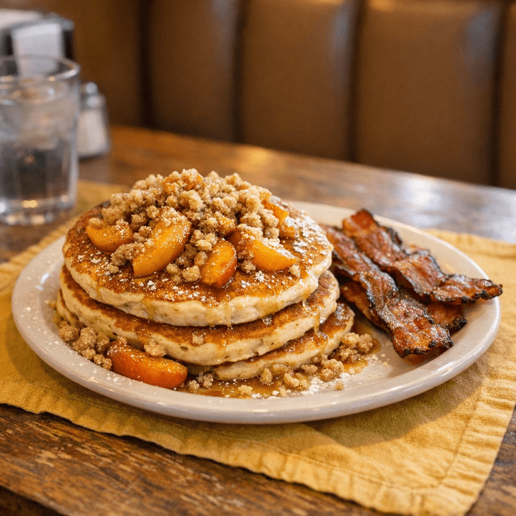 Peach Streusel Pancakes or French Toast